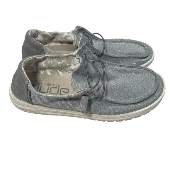 Hey Dude Woman’s Wendy Stretchy Sparkly Gray Slip On Comfort Shoe Size 9 - Picture 1 of 9